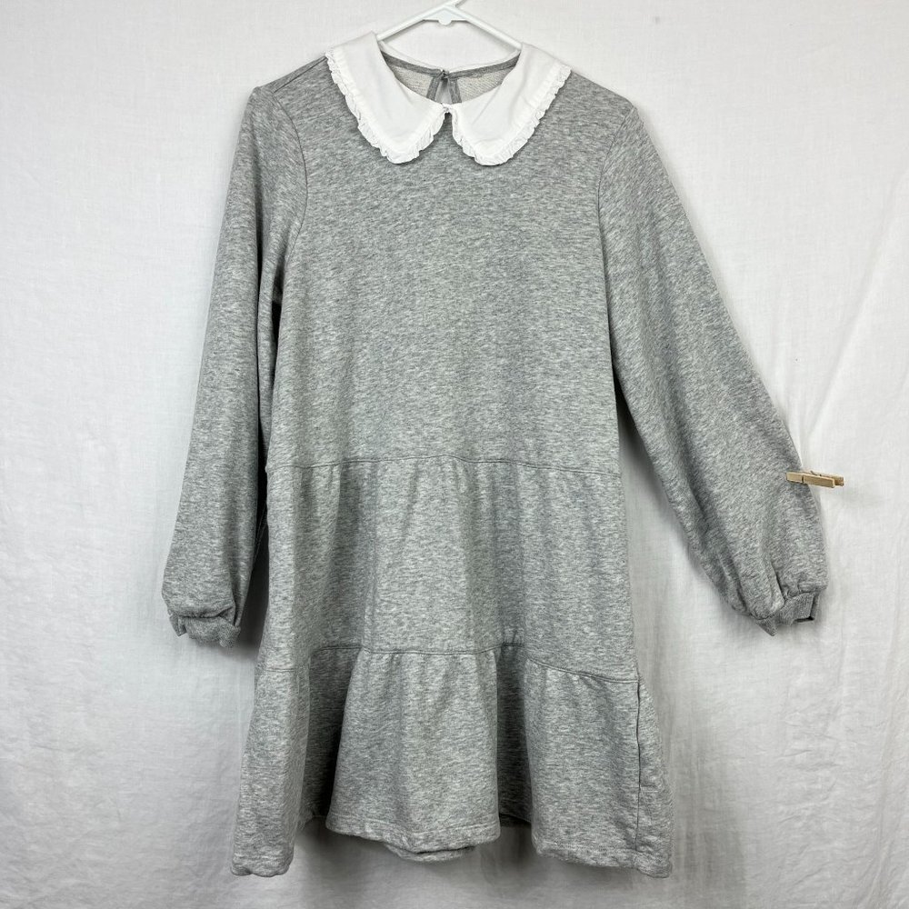 Tiered‎ Long Sleeve Midi Sweatshirt Dress Womens M Cottage Baggy Modest Ruffle